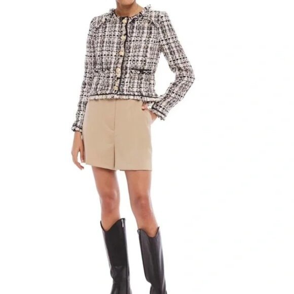 WALTER BAKER baca jacket blazer tweed fringe trim gold buttons old money M - Picture 2 of 11